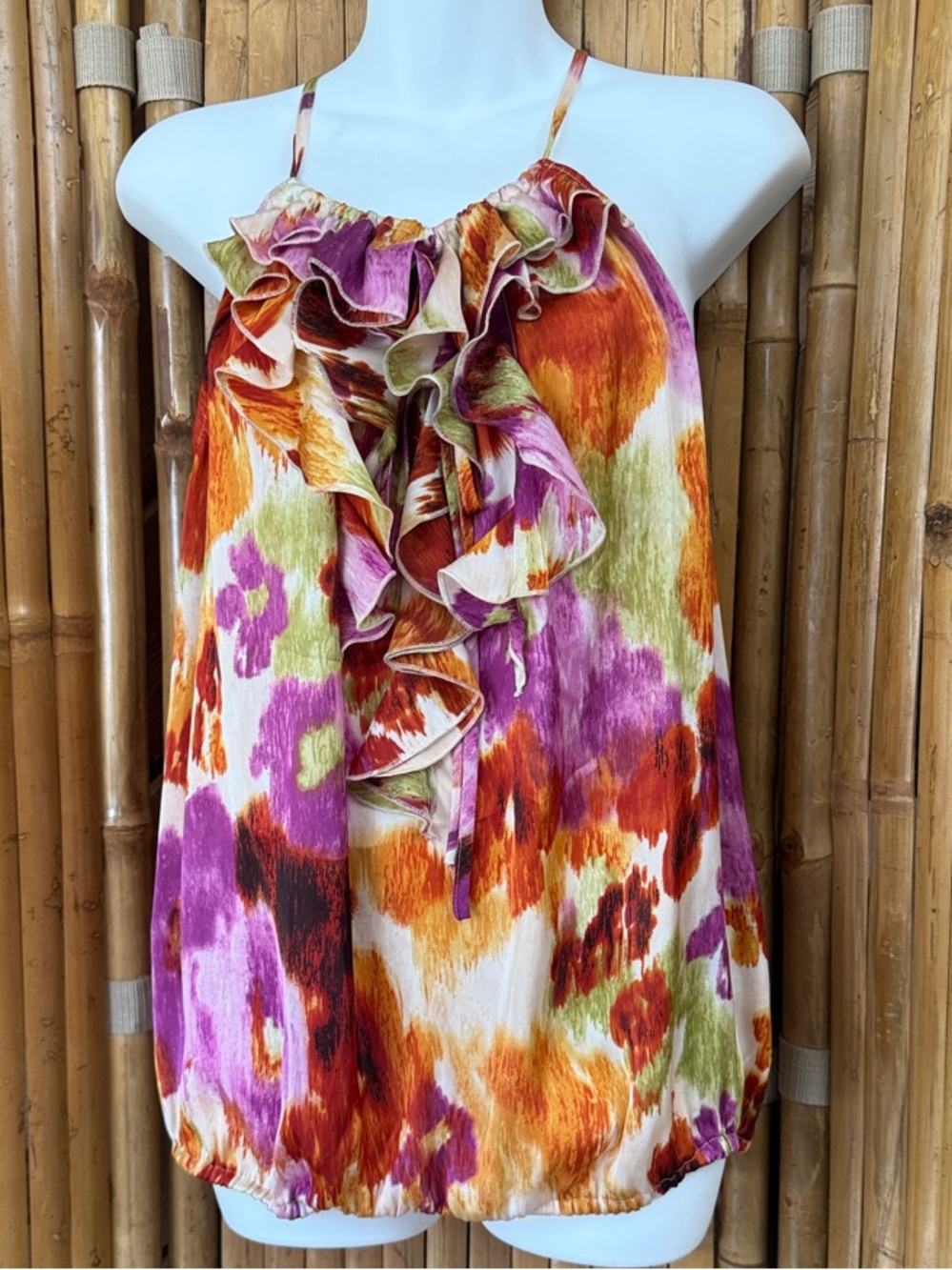 Sunny Leigh Multicolor Ruffle Halter Camisole — Purple, Orange, Green